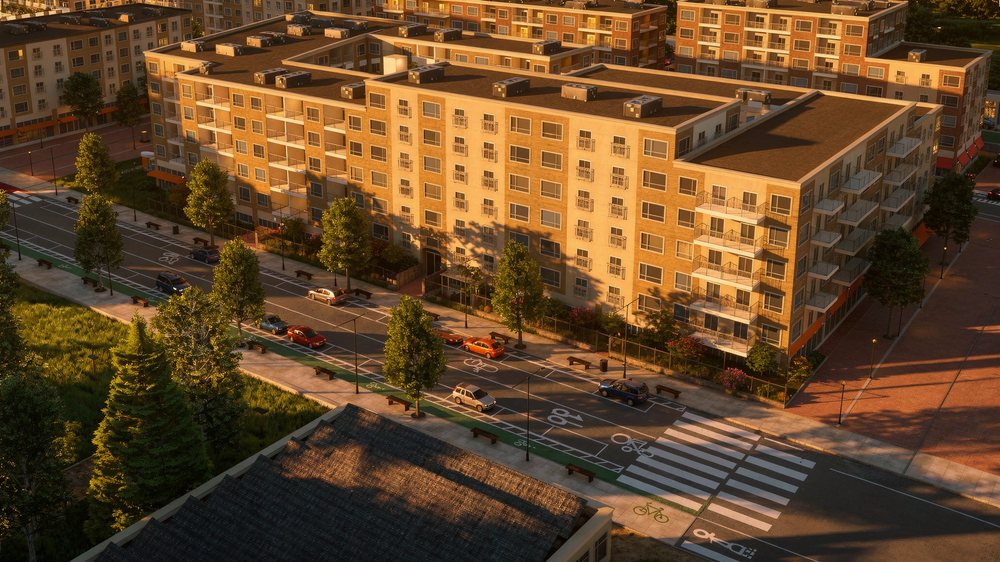 West Dundee, IL downtown mixed-use — PlaceEngine HL render
